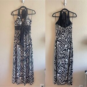 Y2K NWT Alyn Paige Zebra Print Halter Neck Maxi Dress Womens Size Medium